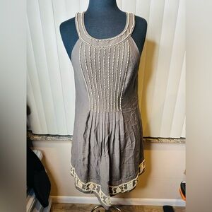 BCBGMAXAZRIA Dress Olive Green Halter Beaded Women Sleeveless Lined Dress Size 8